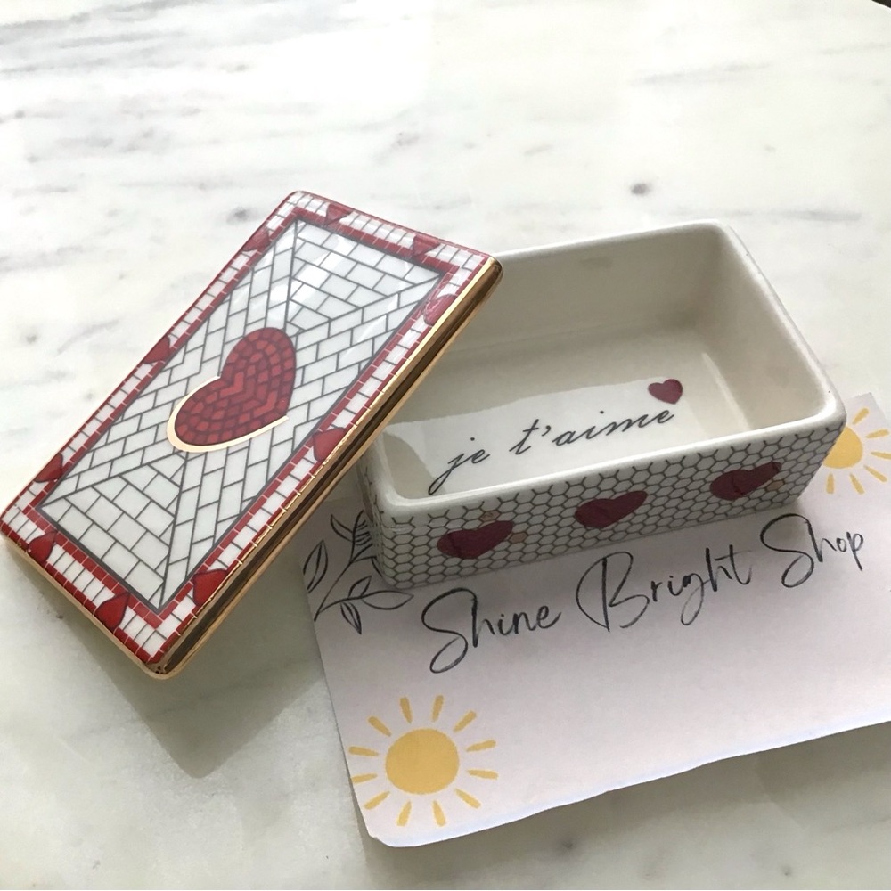 Anthropologie Bistro Tile 24K Gold Decaled Stoneware Trinket Dish New In Box NWT